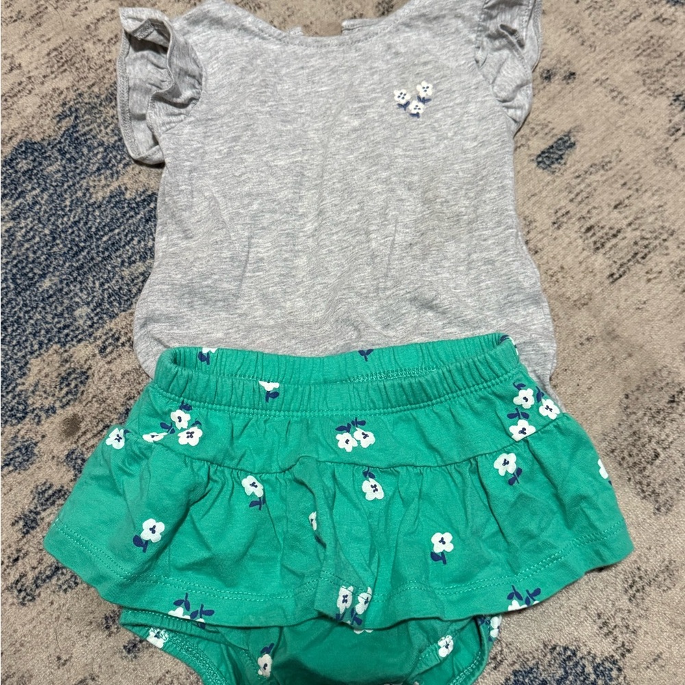Gray and Green Floral Kids Outfit